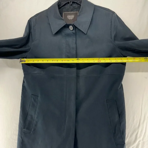 COACH Leatherware Women’s Trench Rain Coat Jacket Black Buttons Size L - Picture 6 of 9